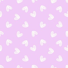 Seamless pattern with hand drawn heart on lavender background.