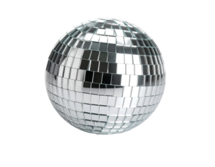 Sparkling spherical mirror ball radiating festive energy for parties and entertainment.