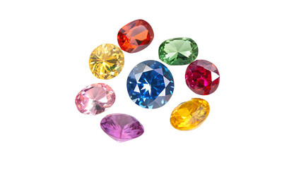 set of different  vibrant colorful gems isolated on transparent background