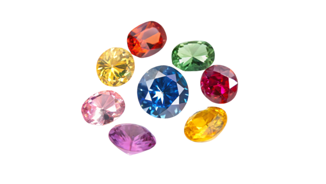 set of different  vibrant colorful gems isolated on transparent background