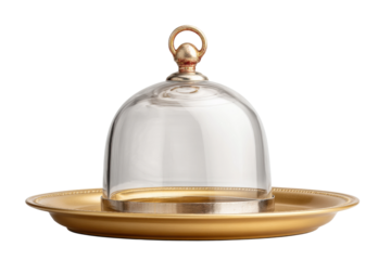 PNG Elegant gold plate with glass dome cover for culinary presentation