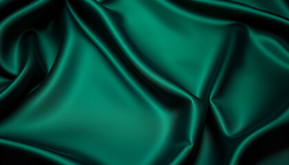 Obraz premium dark emerald silk draped in sharp folds with subtle golden highlights