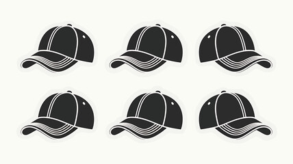 Six Stylish Black and White Baseball Caps A Set of Vector Illustrations