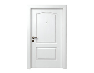 Naklejka premium A pristine white interior door with classic paneling and modern hardware stands ready.