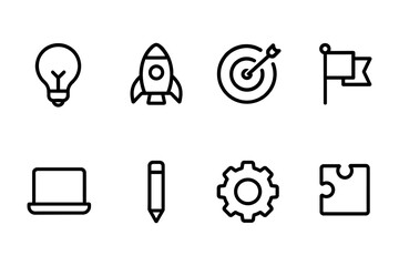 Innovative concept icons set featuring rocket, target, and puzzle piece, vector illustration
