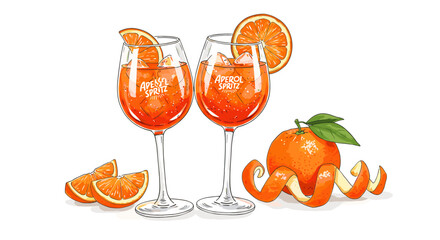 Refreshing aperol spritz vector illustration with oranges for drink menu design