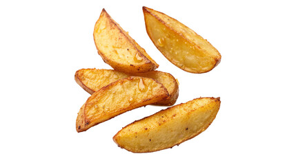 golden fried potato wedges isolated on transparent background