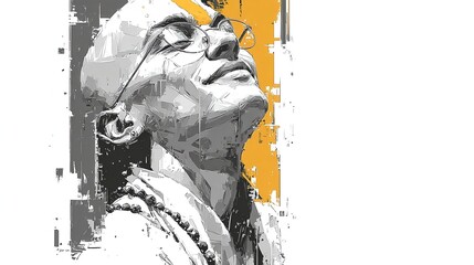 Abstract sketch of man looking up with expressive emotion