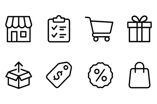 E-commerce icons set: store, shopping cart, gift, and more, vector illustration