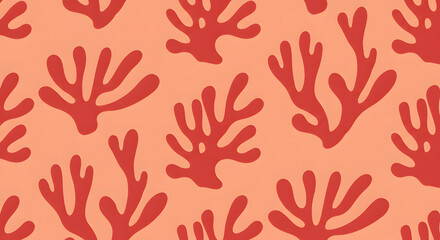 Obraz premium Red Coral Pattern: A vibrant coral reef pattern with stylized coral branches on a warm peach background. Perfect for textile design or any project needing a marine vibe.