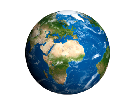 Stunning global perspective of Earth showcasing its diverse landmasses and deep blue oceans.