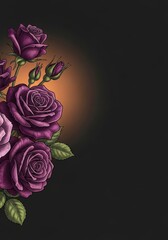 Vintage Deep Violet Rose Bouquet - Elegant hand-drawn deep violet roses on a dark background. Symbolizing love, beauty, mystery, passion, and remembrance