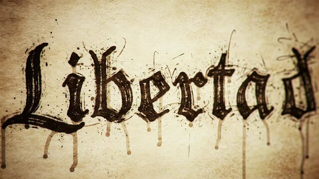 Abstract "Liber" Word Written with Ink on Old Paper Texture for Video Footage