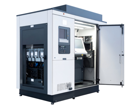 Cutting-edge industrial equipment with an open panel revealing its sophisticated internal technology