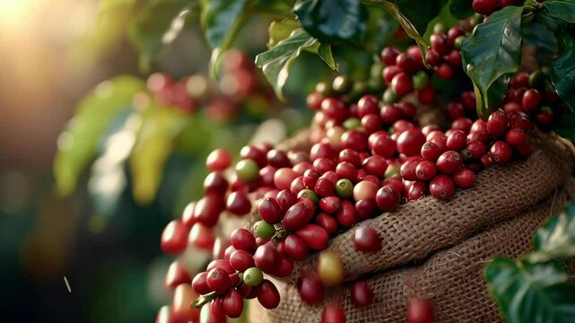 A bunch of red berries are hanging from a tree. The berries are ripe and ready to be picked