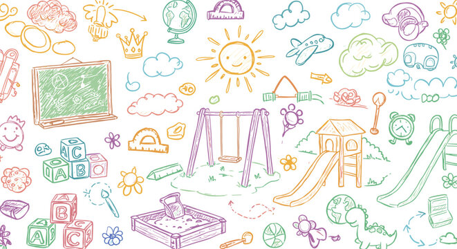 Colorful playground and childhood doodle vector illustration for kids design