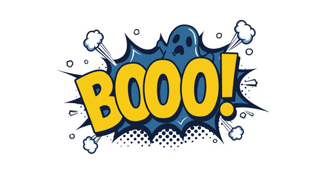 Fototapeta Cartoon ghost "booo!" comic style vector illustration for halloween design