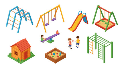 Isometric vector illustration of playground equipment for outdoor recreational design