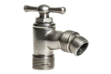 PNG Metallic outdoor water faucet with silver finish and cross handle
