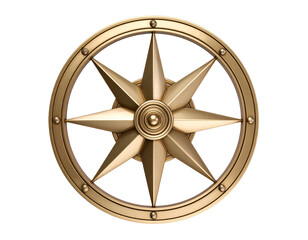 A gleaming brass compass rose with eight points symbolizes direction and exploration.