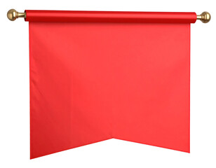 A vibrant red banner hangs elegantly from a polished golden pole, ready for custom design.