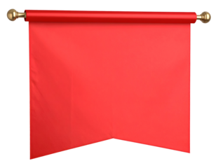 A vibrant red banner hangs elegantly from a polished golden pole, ready for custom design.