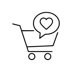 Outline Shopping Cart Icon with a Heart in a Speech Bubble