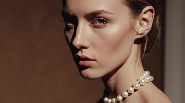  Portrait &eacute;l&eacute;gant d&rsquo;une femme au collier de perles