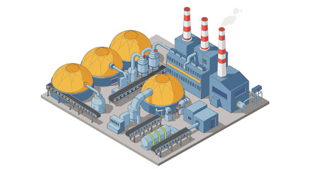 Industrial factory with tanks and pipes vector illustration in isometric style for design projects