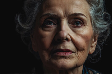 Obraz premium Close-Up Portrait of an Elderly Woman