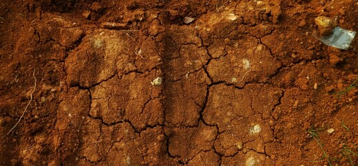 Long background, A close-up view of cracked red earth, symbolizing drought, dryness, and natural texture variations highlighting climate and environmental conditions.