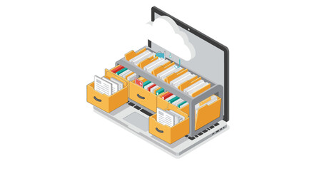Isometric cloud storage concept vector illustration for digital file management and organization