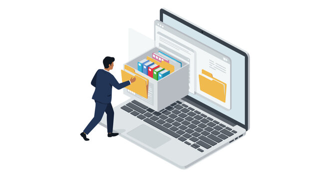 Digital data management concept vector illustration in isometric style for business and technology design
