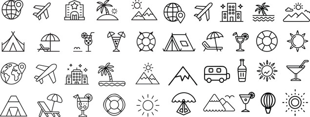 Summer Travel Icon Set – Holiday and Tour Symbols for App and Website – Vector and Transparent PNG
