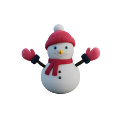 Snowman with a red scarf, hat and mittens