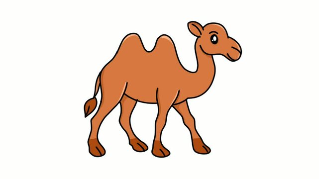 illustration of a cute cartoon camel with a cheerful expression and one hump, designed in a playful and colorful style. Perfect for children's educational materials, coloring books, flashcards, storyb