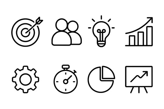 Business and productivity concepts in minimalist icon set, vector illustration