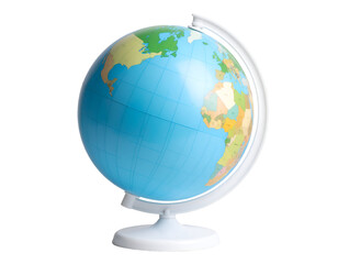 Fototapeta premium A vibrant educational globe displays the world's continents and oceans on its clear blue