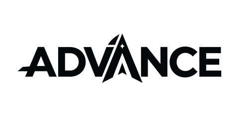 Advance logo design icon in black color with white background.