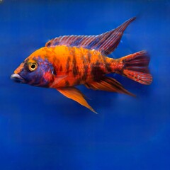 Vibrant Orange and Blue Peacock Cichlid Fish Swimming