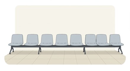 Illustration of a row of empty waiting chairs in a clean, minimalist environment