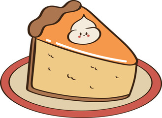 Slice of Pumpkin Pie on Plate Cozy Autumn Dessert Illustration