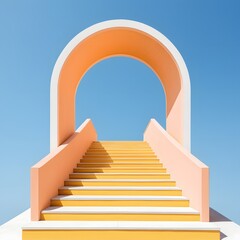 Colorful Archway with Steps in Bright Blue Sky Setting