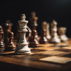 Beautifully Crafted Wooden Chessboard With Vintage Chess Pieces In Dramatic Lighting