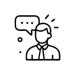 A stylized icon depicting a person with a speech bubble, suggesting communication or thought.