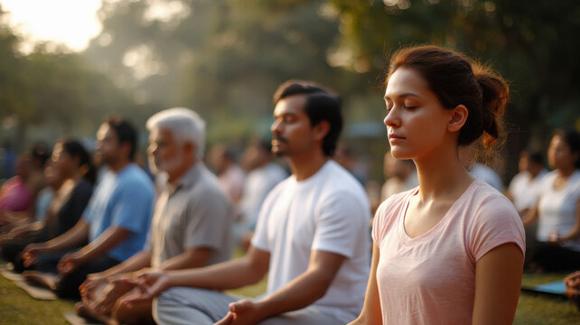 indian people group doing yoga