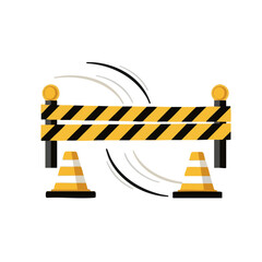 Fototapeta premium Roadworks Zone with Striped Tape and Cones in Motion, Flat Warning Icon