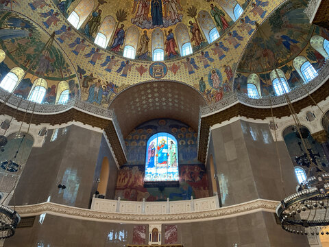 Interior of the Naval Cathedral of Saint Nicholas in Kronstadt, Russia. Nikolskiy morskoy sobor