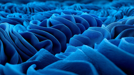 Dynamic blue textile waves reveal a captivating textured surface in an abstract and artistic composition.