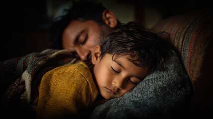 Naklejka na ściany i meble Cute indian little boy sleeping